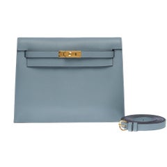 New Hermes Kelly Danse Belt-Pouch in Blue lin Evercolor leather, GHW