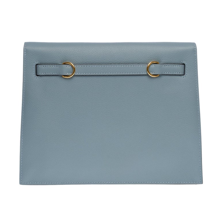 HERMES NEW Kelly Danse II Teal Blue Evercolor Leather Silver Waist Belt Bag  For Sale at 1stDibs