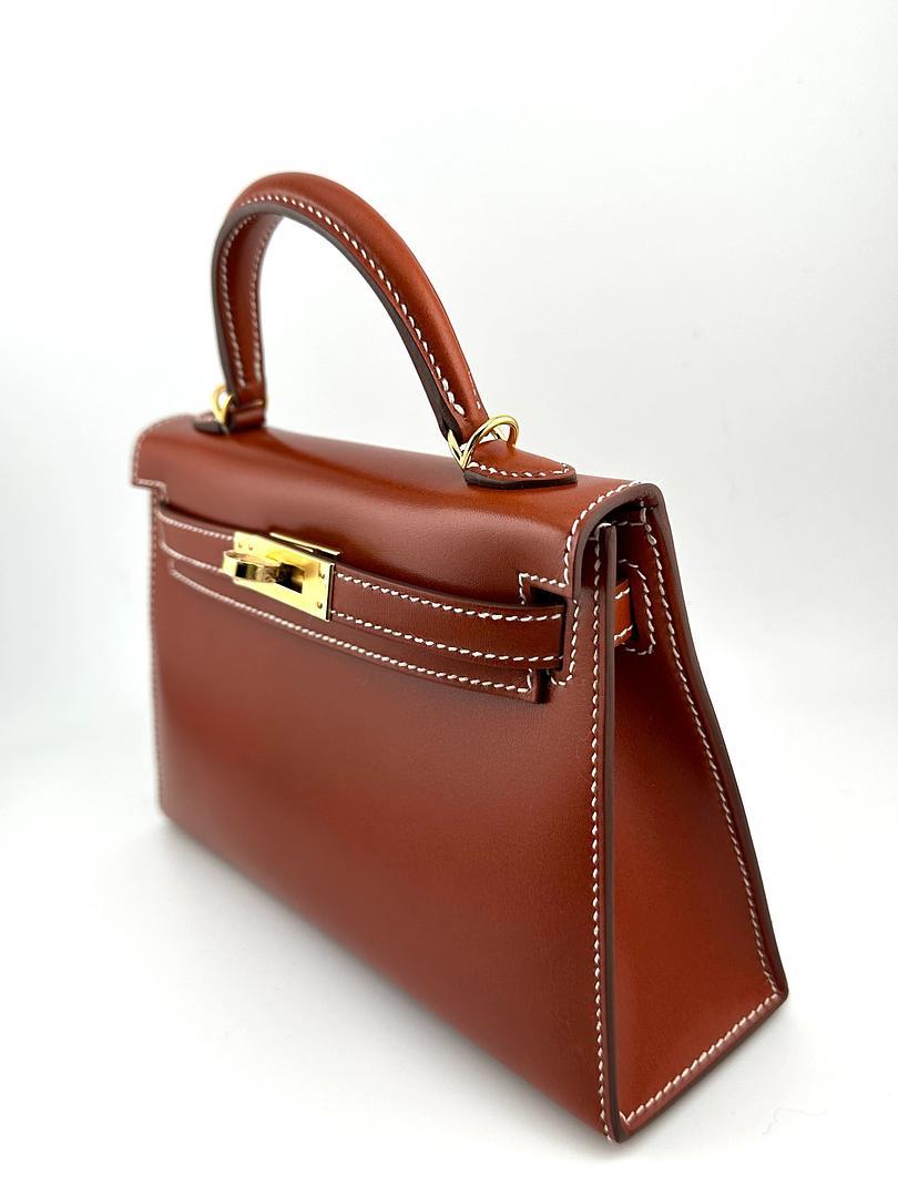 New Hermès Kelly II Sellier 20 Mini Box Calfskin 36 Brique GHW  In New Condition For Sale In New York, NY