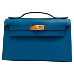 New Hermes Kelly Pochette Blue France Gold Hardware New Fresh U