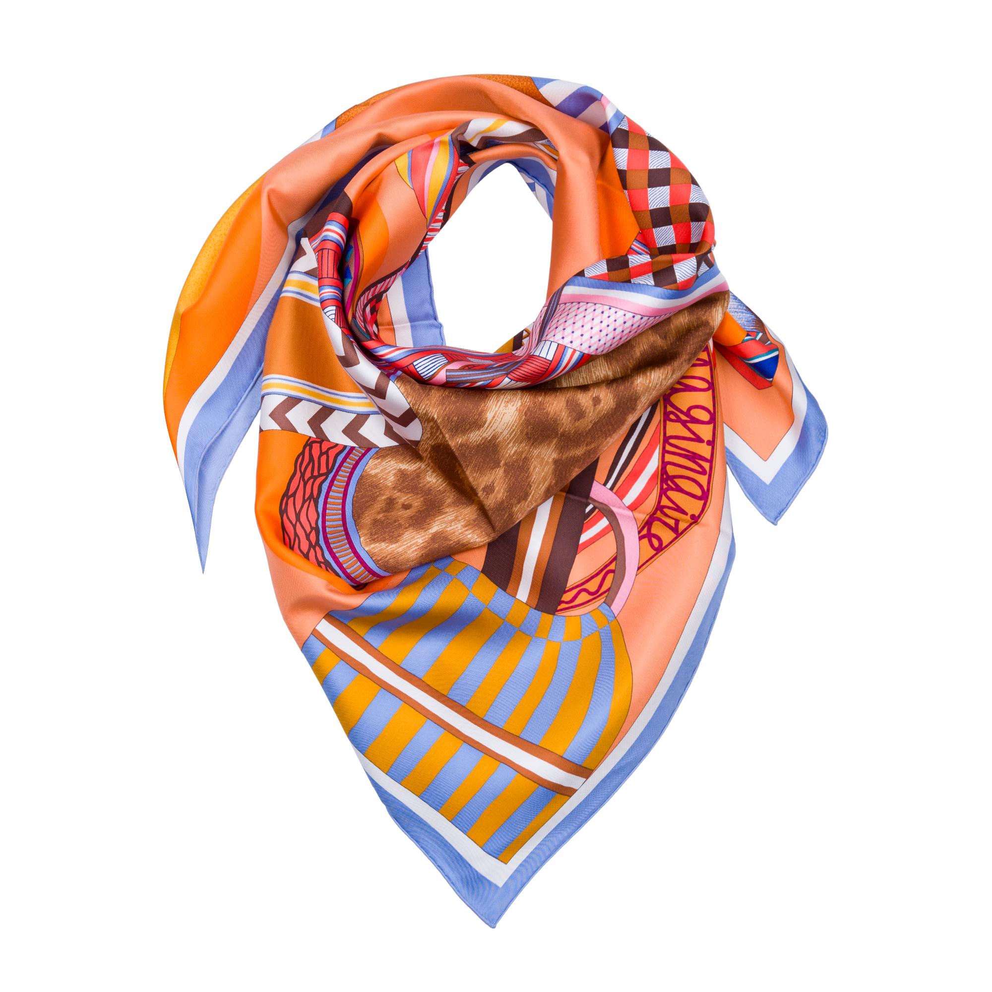 Orange New Hermès “La Selle Imaginaire” 90 scarf in orange silk