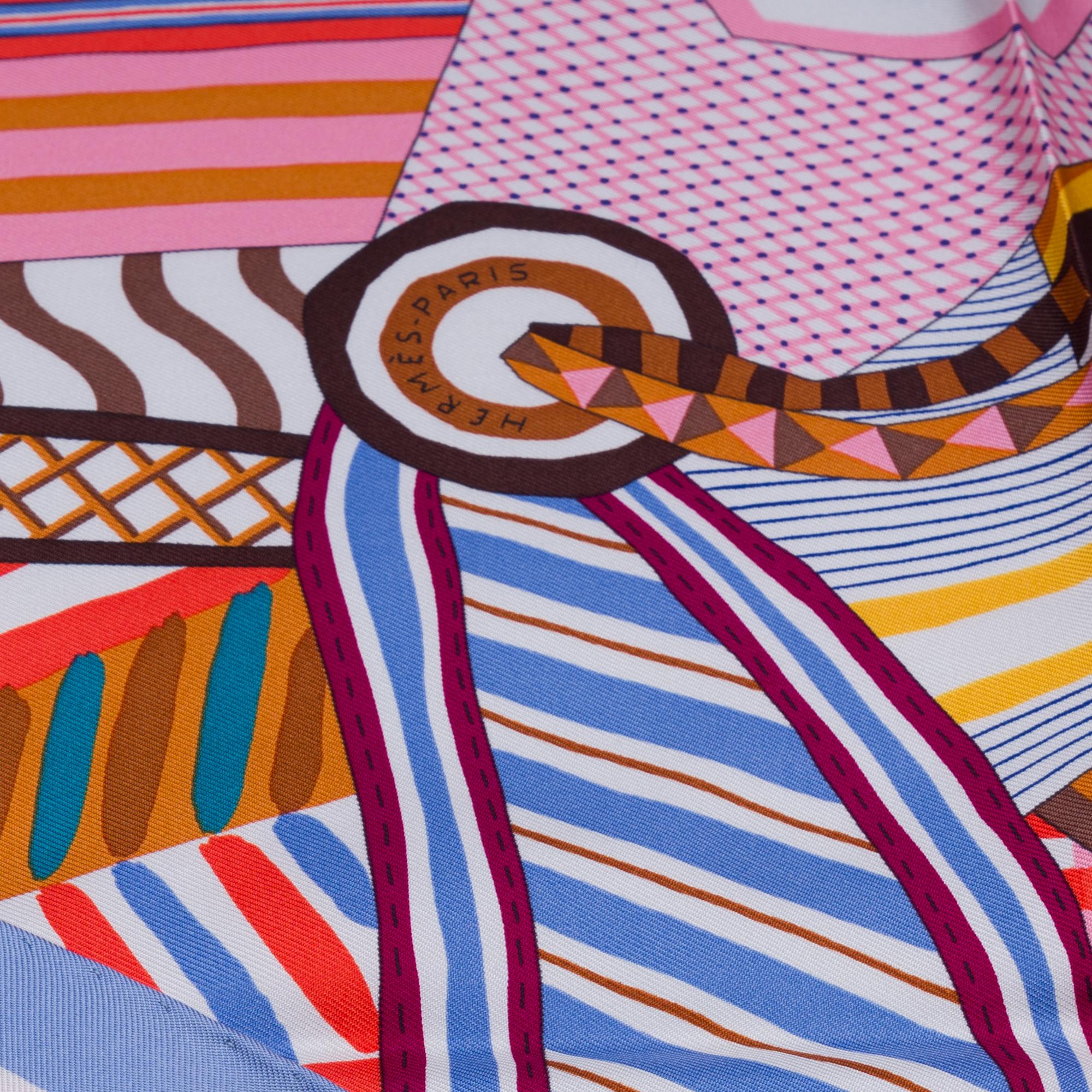New Hermès “La Selle Imaginaire” 90 scarf in orange silk In New Condition In Paris, IDF