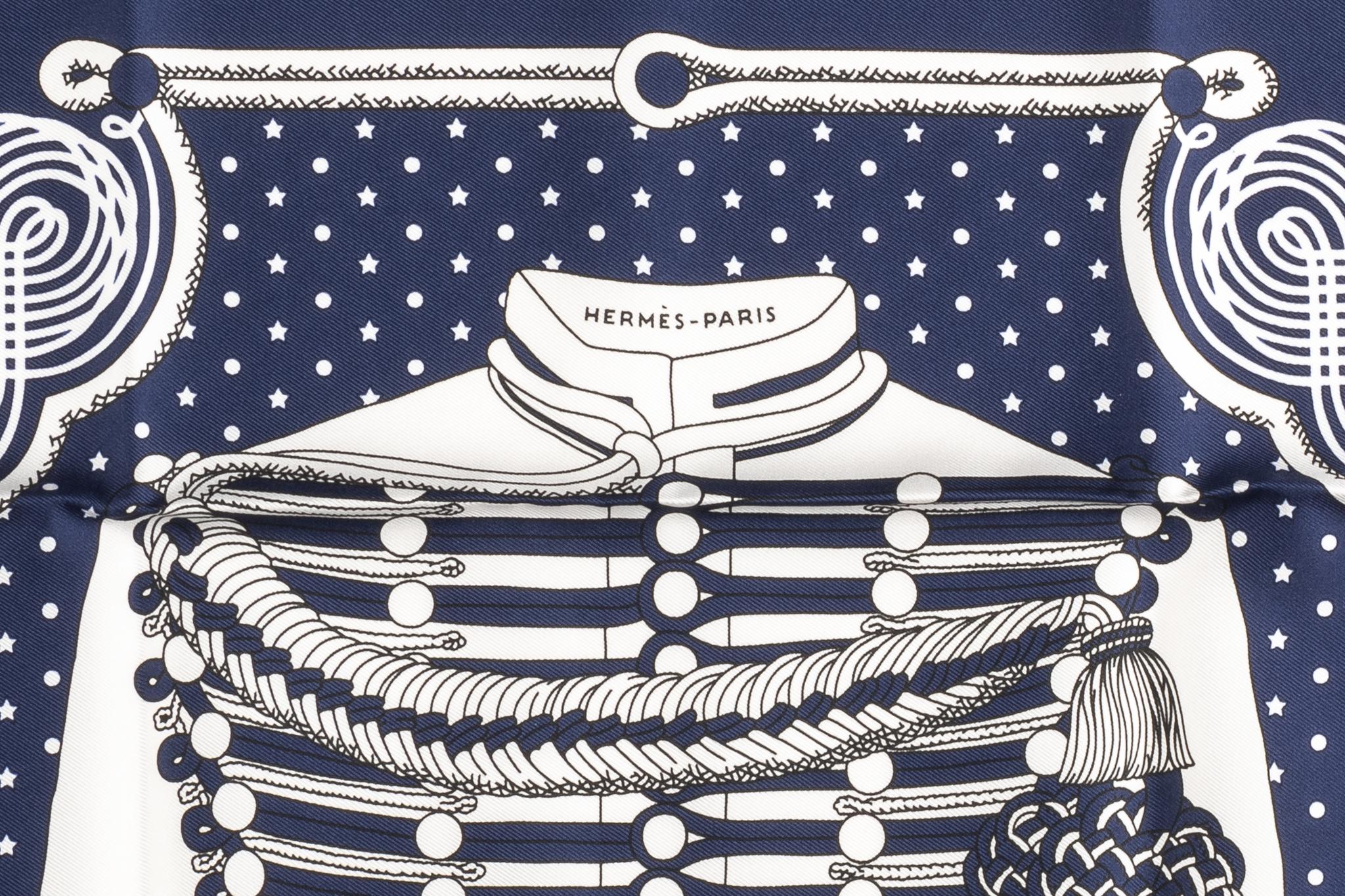 Hermes blue and white limited edition Brandebourg bandana silk scarf. 55 cm. Brand new in box.
