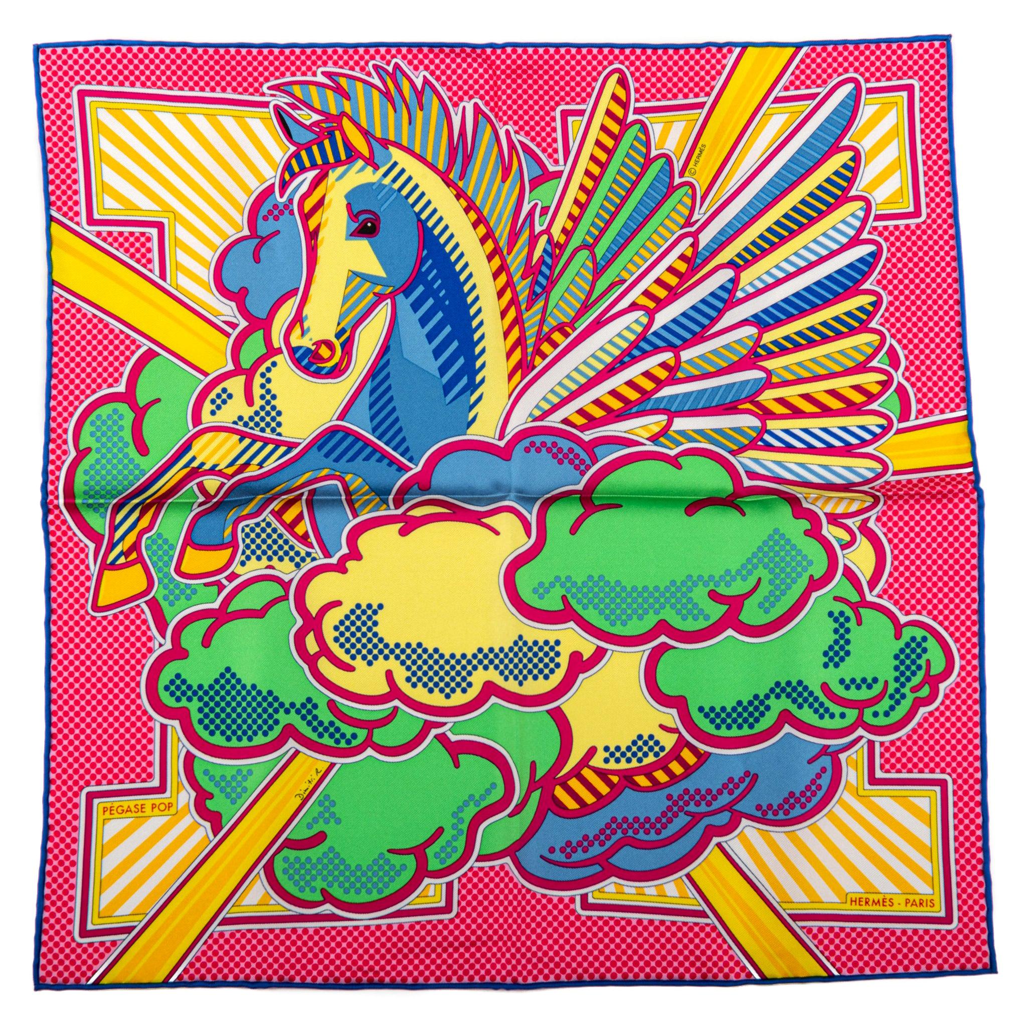New Hermes Limited Edition Pegase Pop Silk Gavroche Scarf in Box