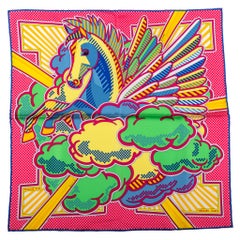 Sold at Auction: A HERMES SILK SCARF PEGASUS POP. Rose/blanc/noir with  Hermes label and box. 64cm x64cm.