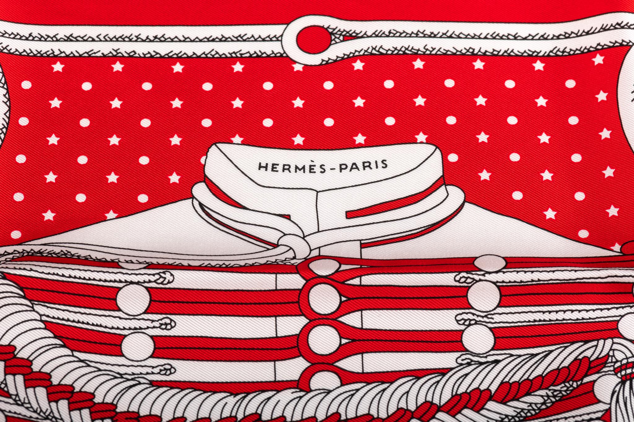 Hermes red and white limited edition Brandebourg bandana silk scarf. 55 cm. Brand new in box.