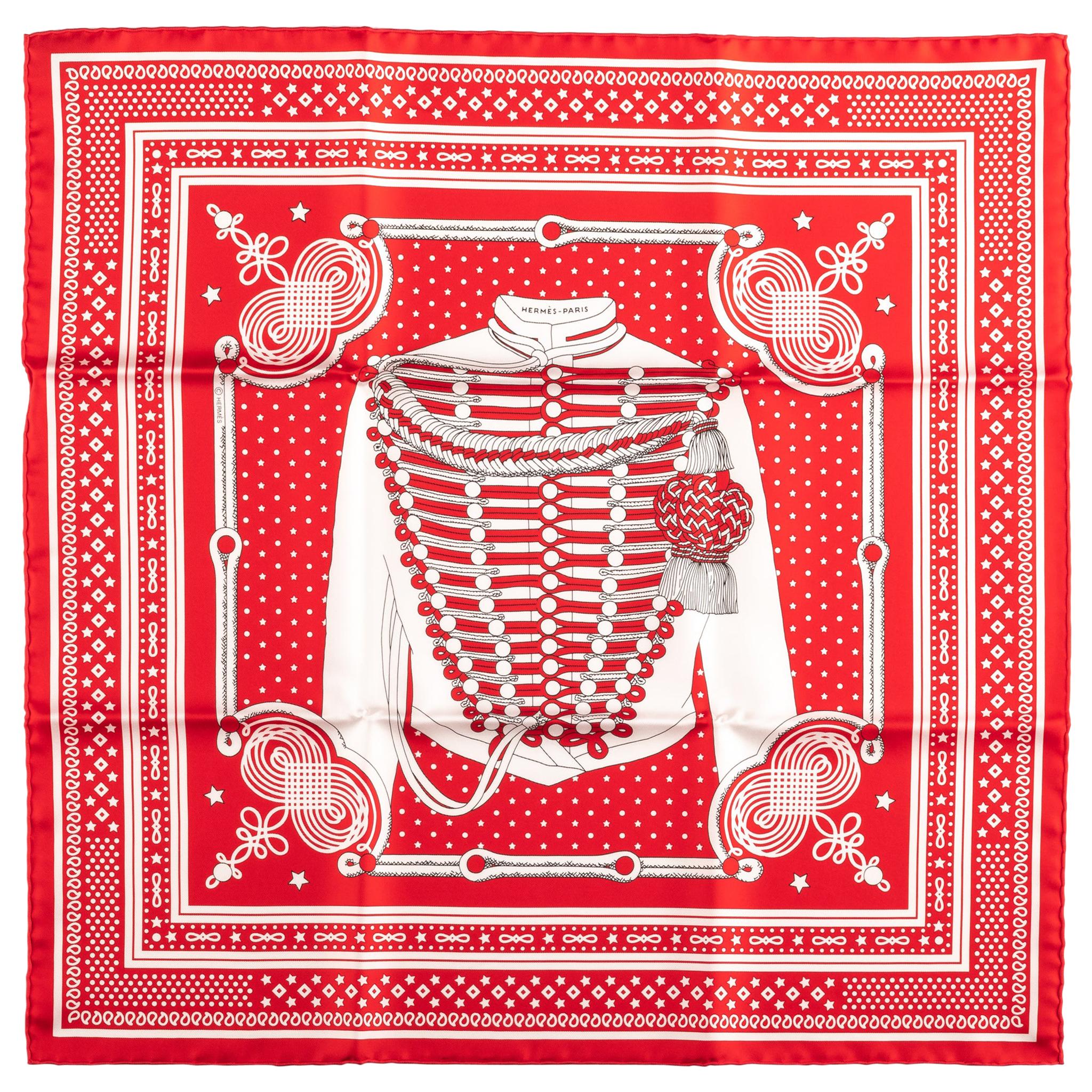 New Hermes Limited Edition Red Bandana Brandebourg Scarf