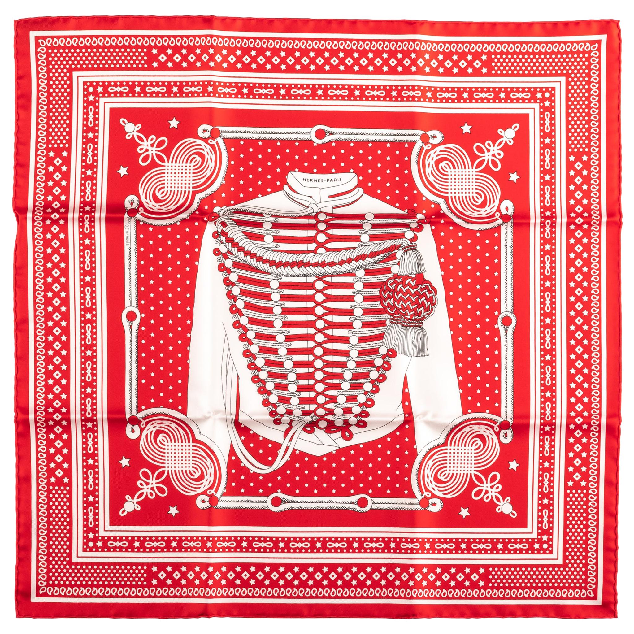 New Hermes Limited Edition Red Bandana Brandebourg Scarf at 1stDibs