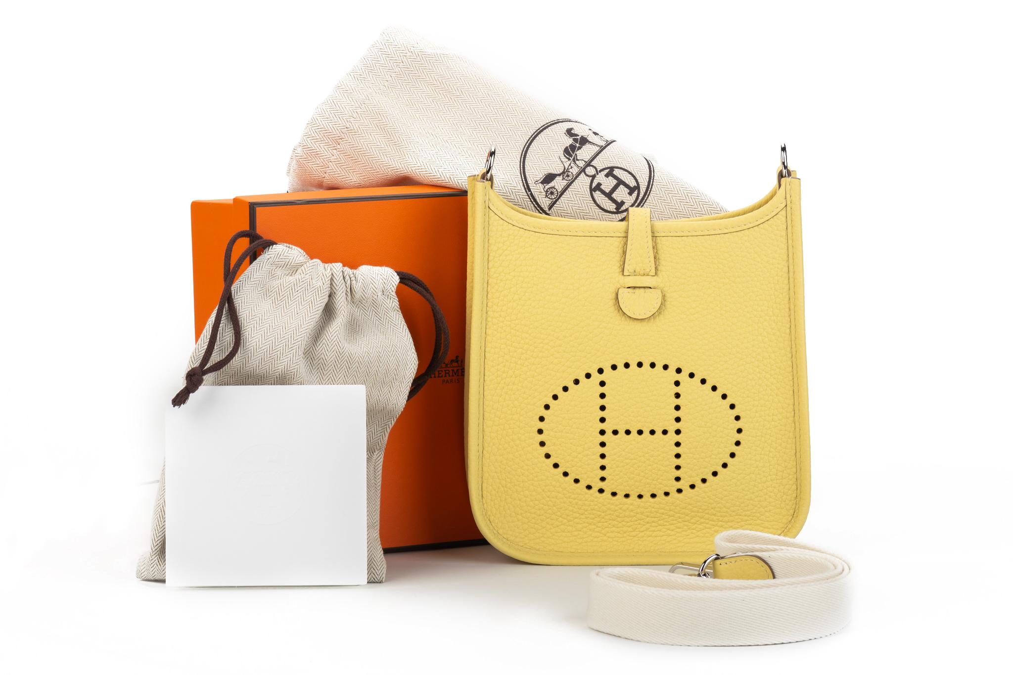 Hermès mini sac à bandoulière Evelyne Poussin jaune jaune, neuf dans sa boîte en vente 5