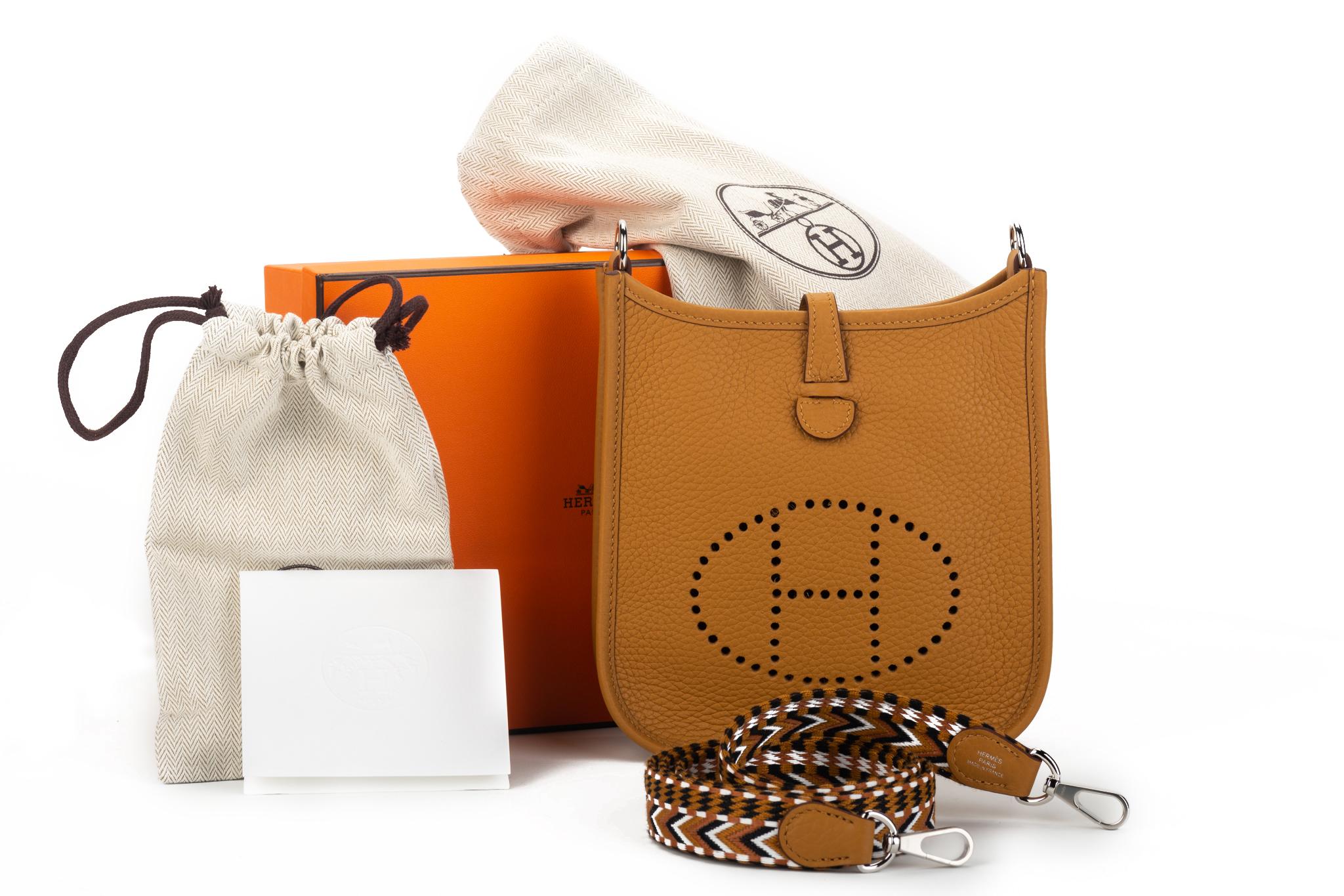 New Hermes Mini Evelyne Sesame Clemence Crossbody Bag in Box 5