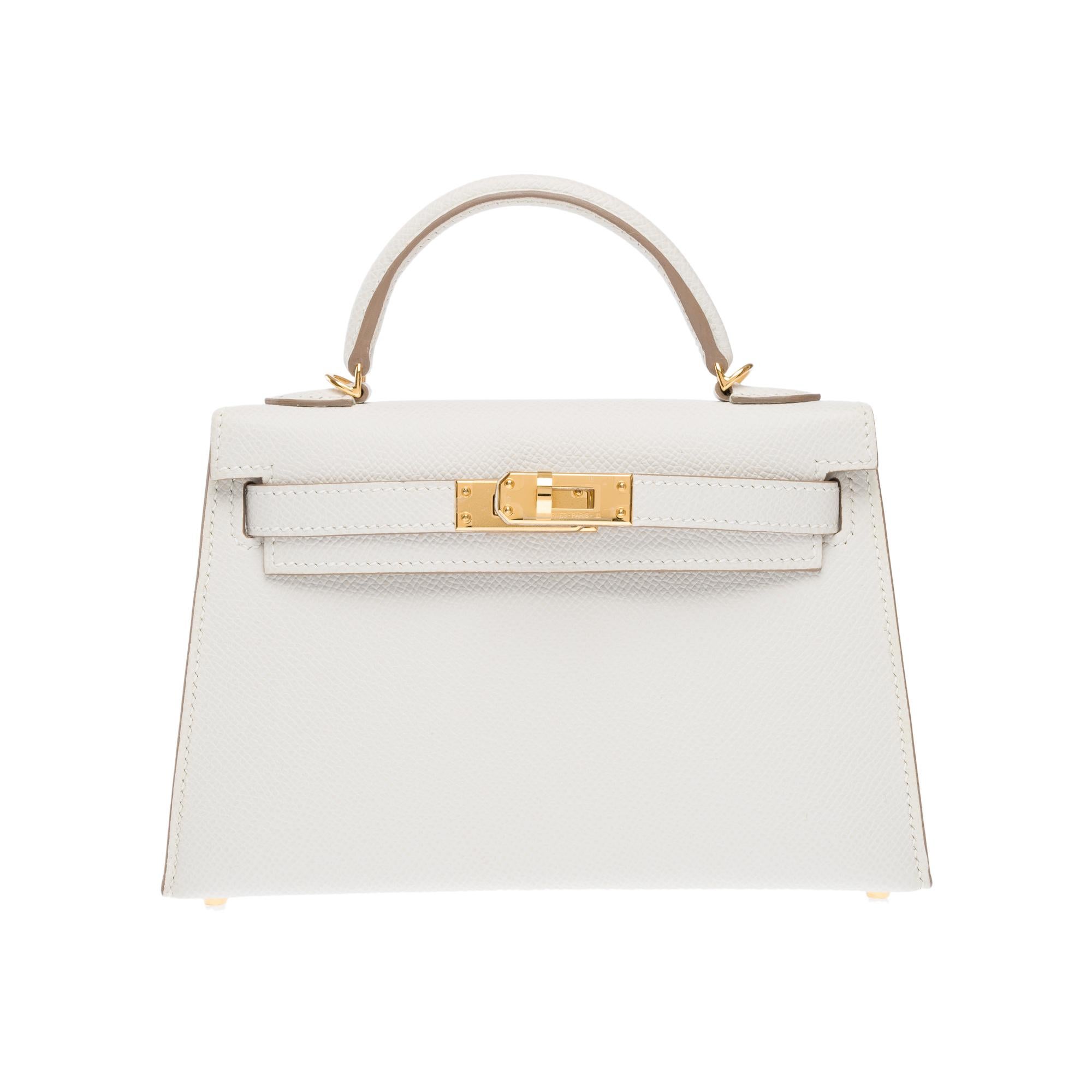 Beige New Hermès Mini Kelly 20 handbag strap in Gris Pale Epsom leather , GHW