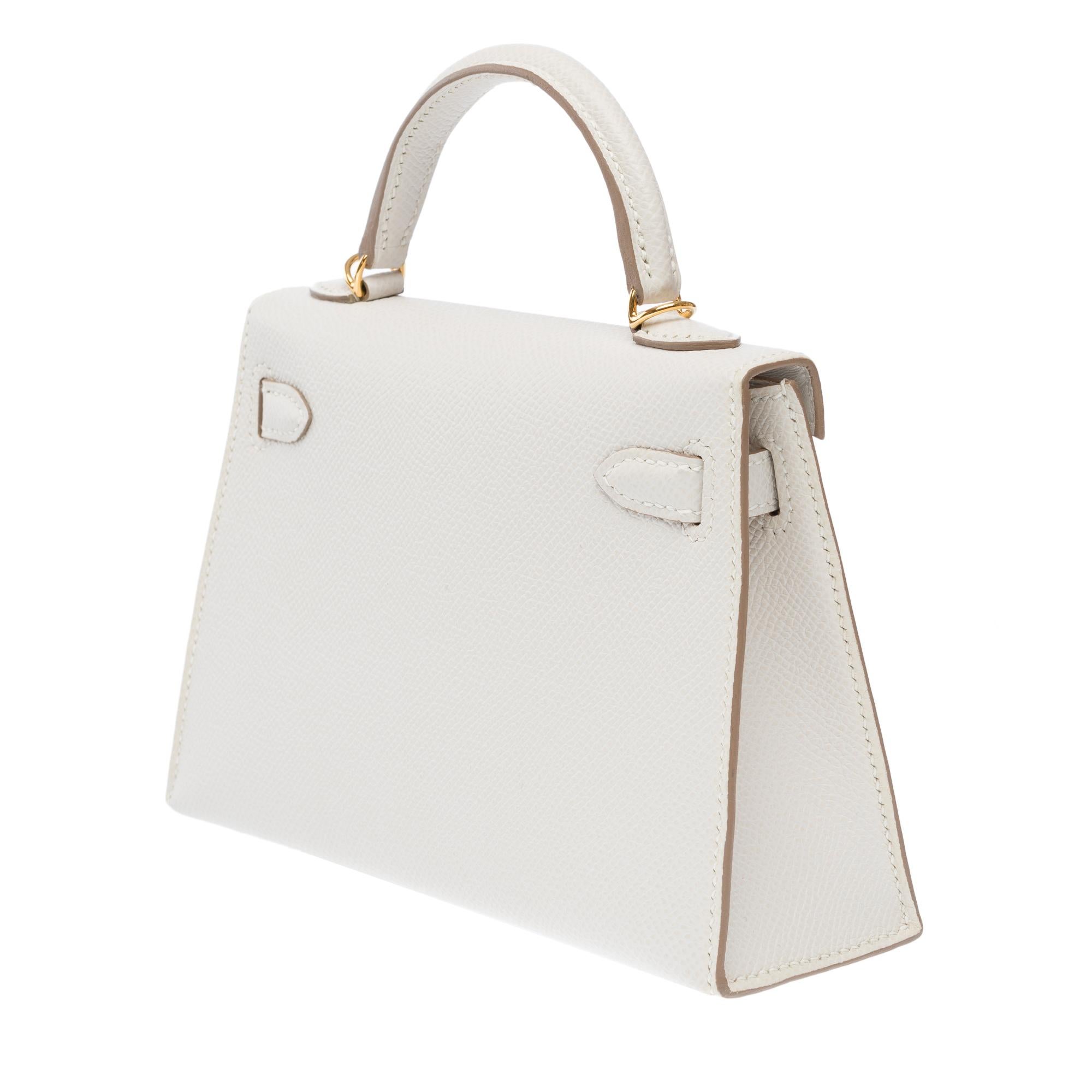 New Hermès Mini Kelly 20 handbag strap in Gris Pale Epsom leather , GHW 1