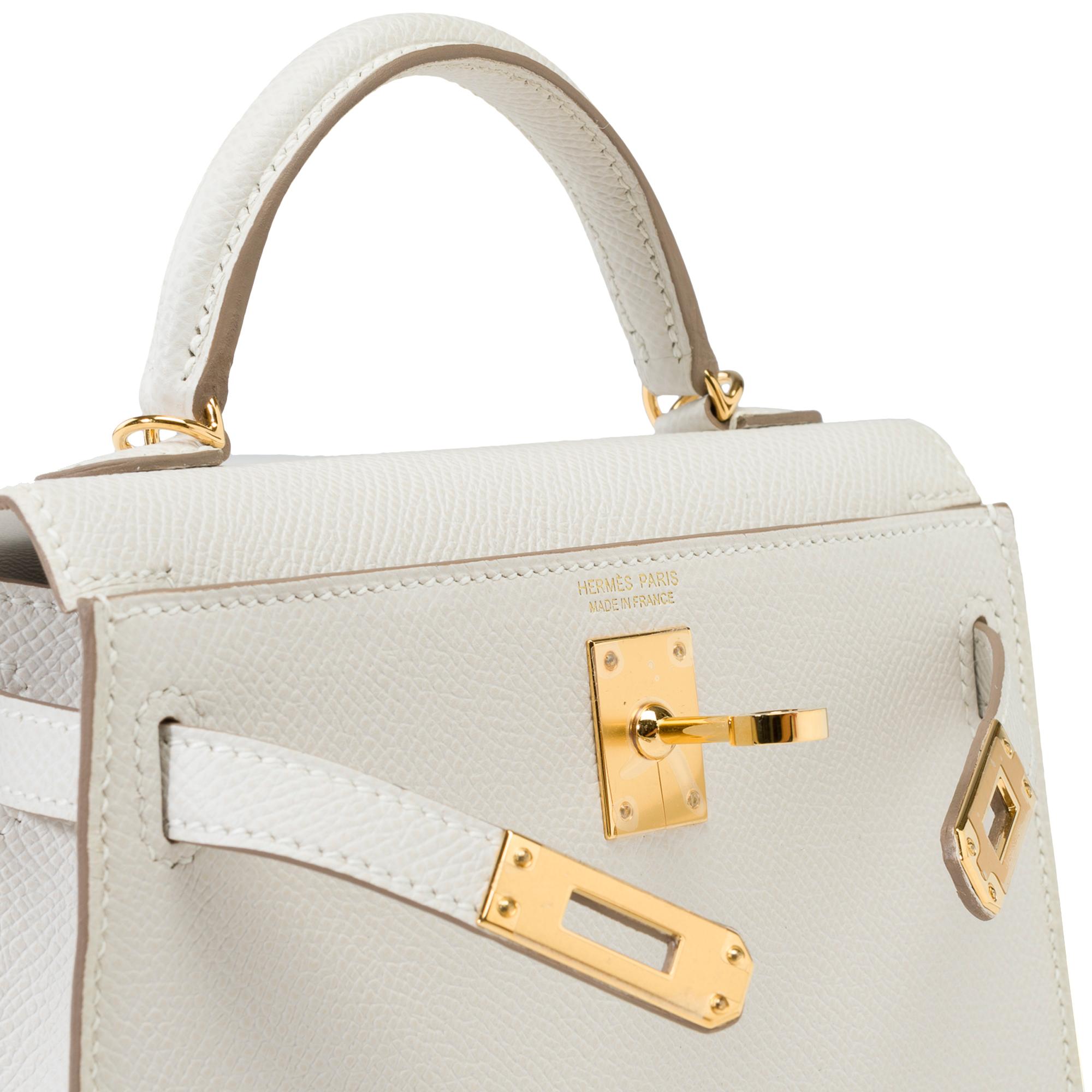 New Hermès Mini Kelly 20 handbag strap in Gris Pale Epsom leather , GHW 2