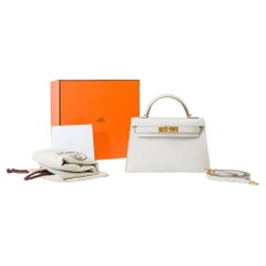 New Hermès Mini Kelly 20 handbag strap in Gris Pale Epsom leather , GHW