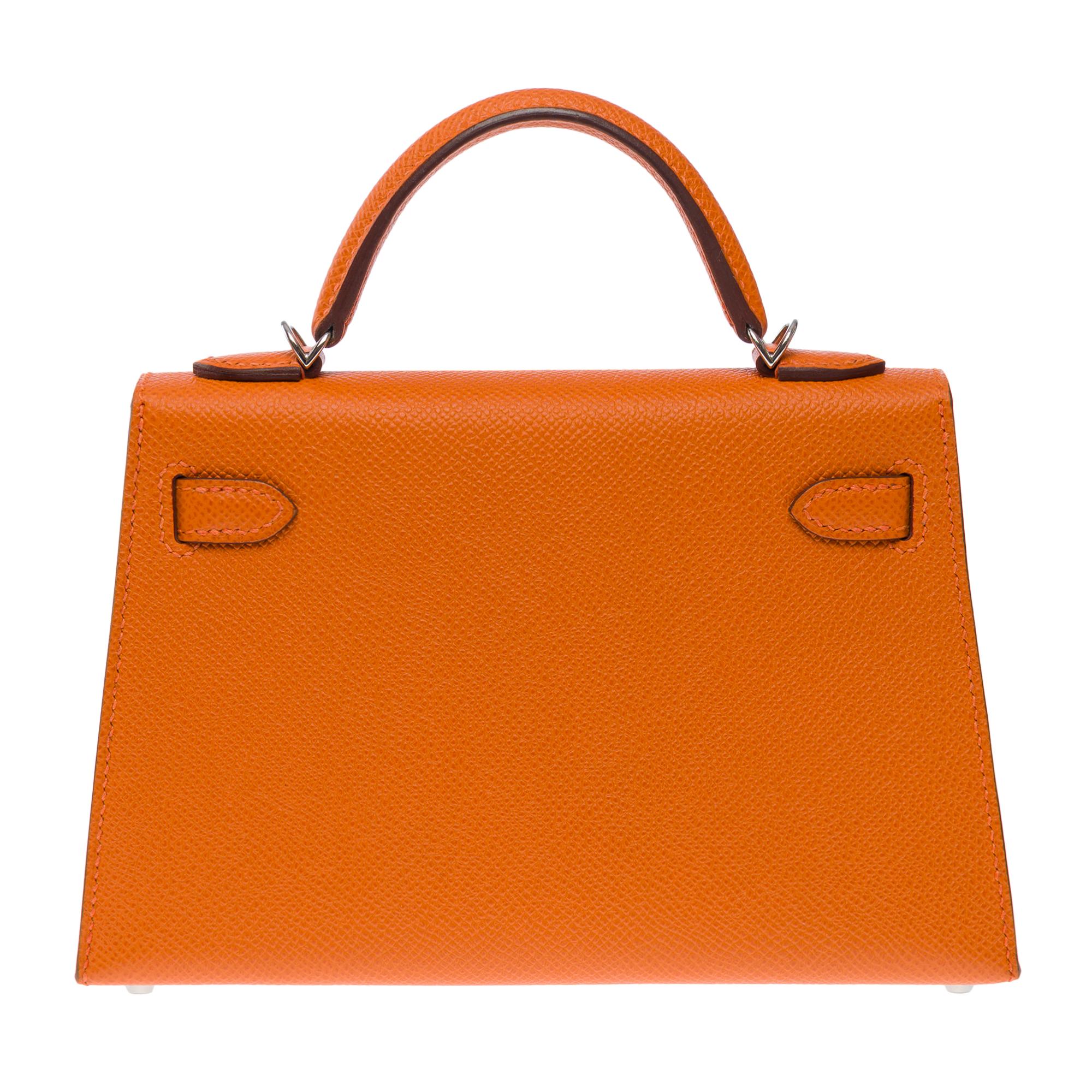 Women's New Hermès Mini Kelly 20 handbag strap in Orange H Epsom Calf leather , PHW For Sale