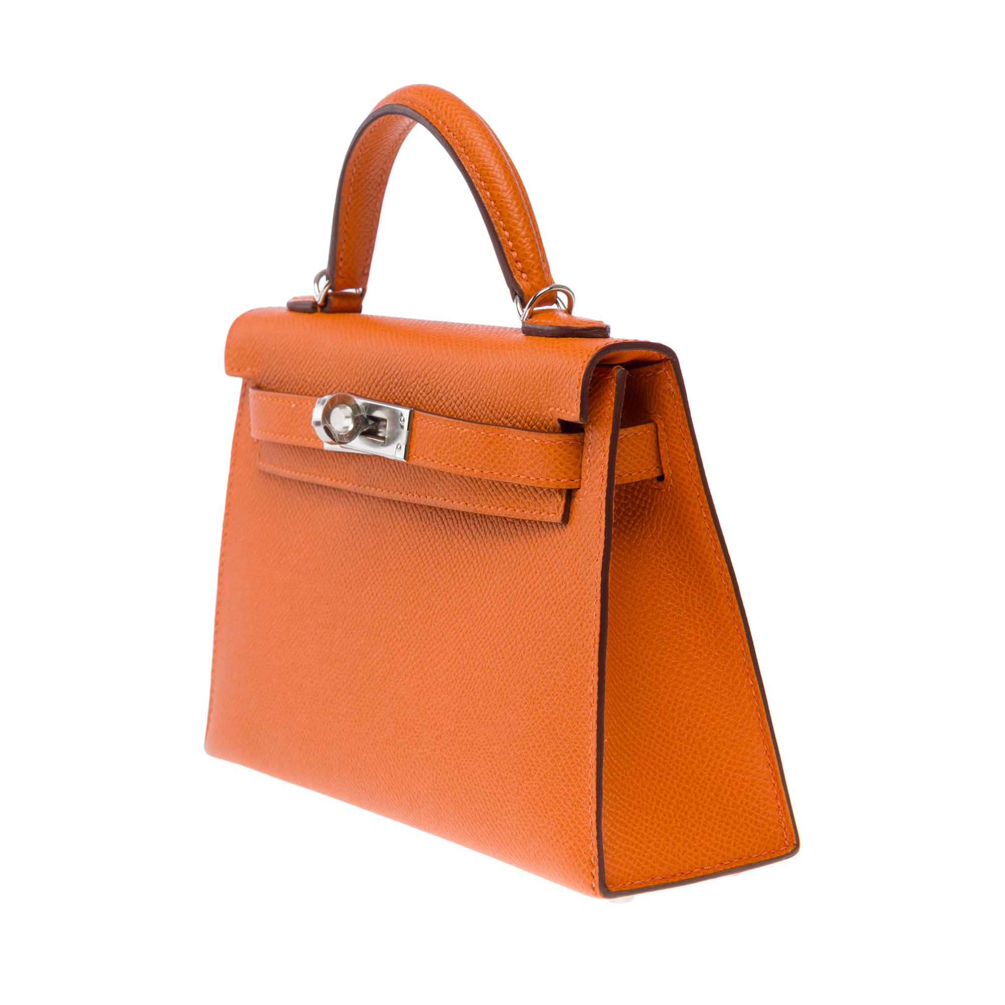 New Hermès Mini Kelly 20 handbag strap in Orange H Epsom Calf leather , PHW For Sale 1