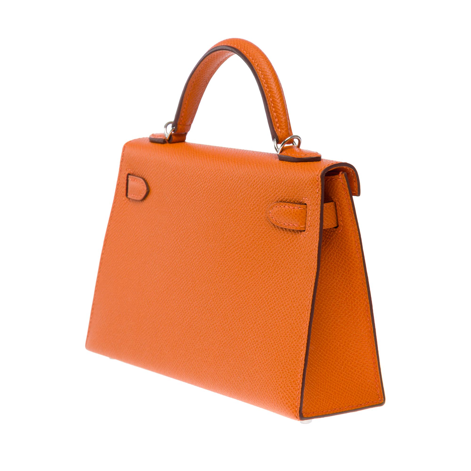 New Hermès Mini Kelly 20 handbag strap in Orange H Epsom Calf leather , PHW For Sale 2