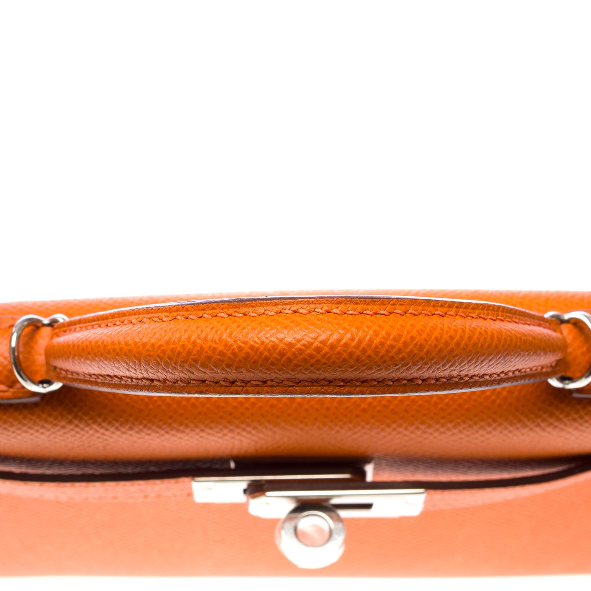 New Hermès Mini Kelly 20 handbag strap in Orange H Epsom Calf leather , PHW For Sale 5