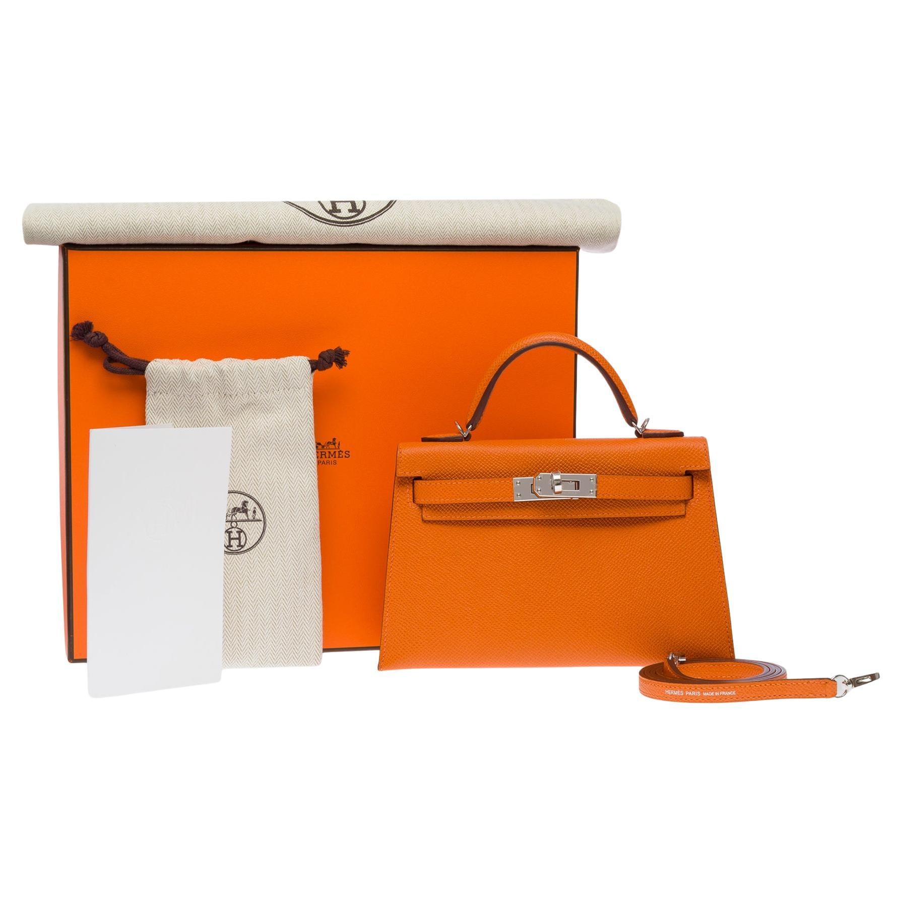 New Hermès Mini Kelly 20 handbag strap in Orange H Epsom Calf leather , PHW