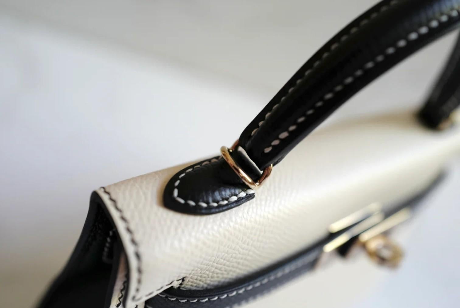 Nuovo Hermes Mini kelly 20 HSS Craie/Noir Nero Epsom Permabrass HW 2023 Completo in vendita 7