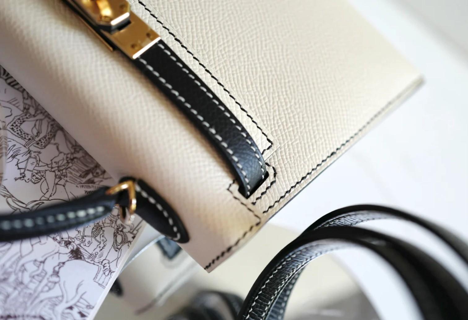 Nuovo Hermes Mini kelly 20 HSS Craie/Noir Nero Epsom Permabrass HW 2023 Completo in vendita 8