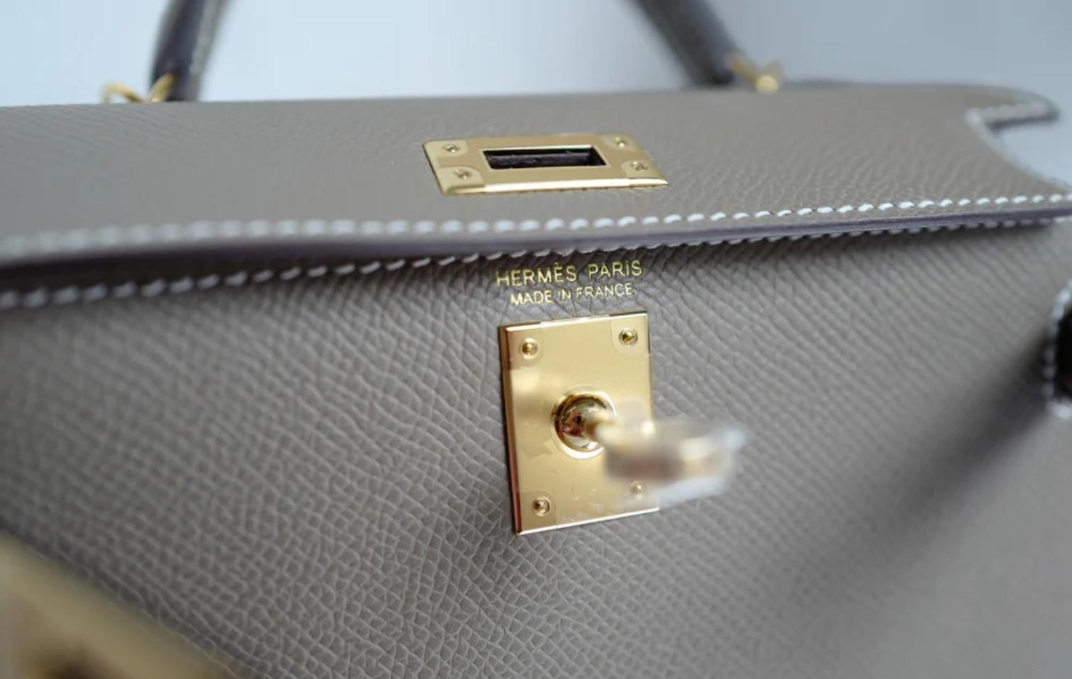 New Hermès Mini Kelly Etoupe Epsom Leather with Gold Hardware 8