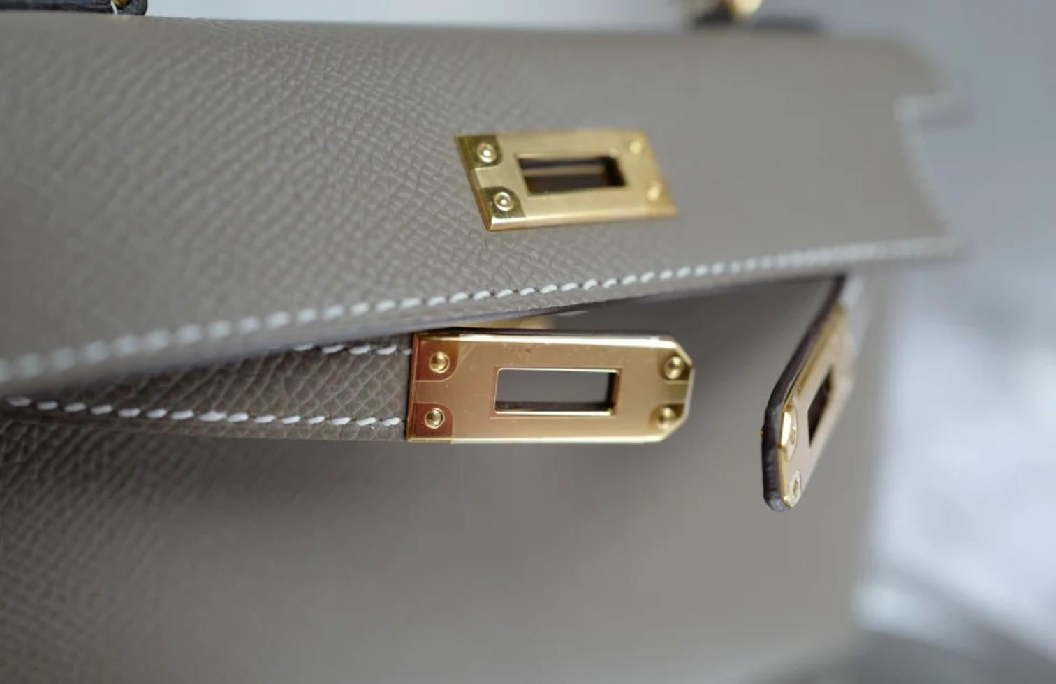 New Hermès Mini Kelly Etoupe Epsom Leather with Gold Hardware 11