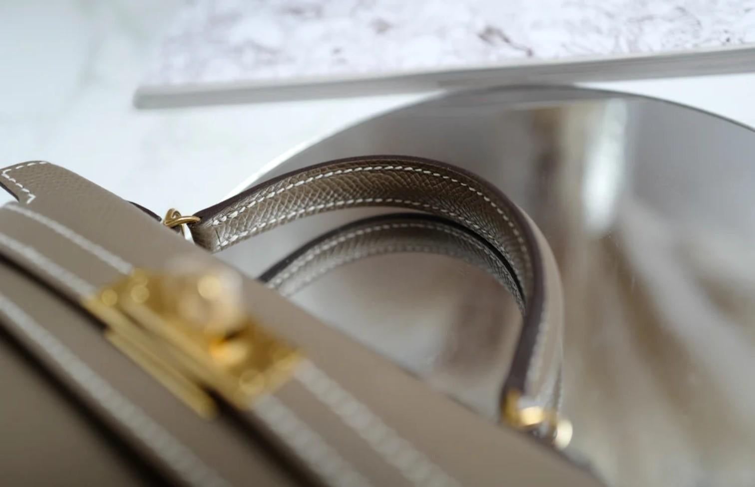 New Hermès Mini Kelly Etoupe Epsom Leather with Gold Hardware 12