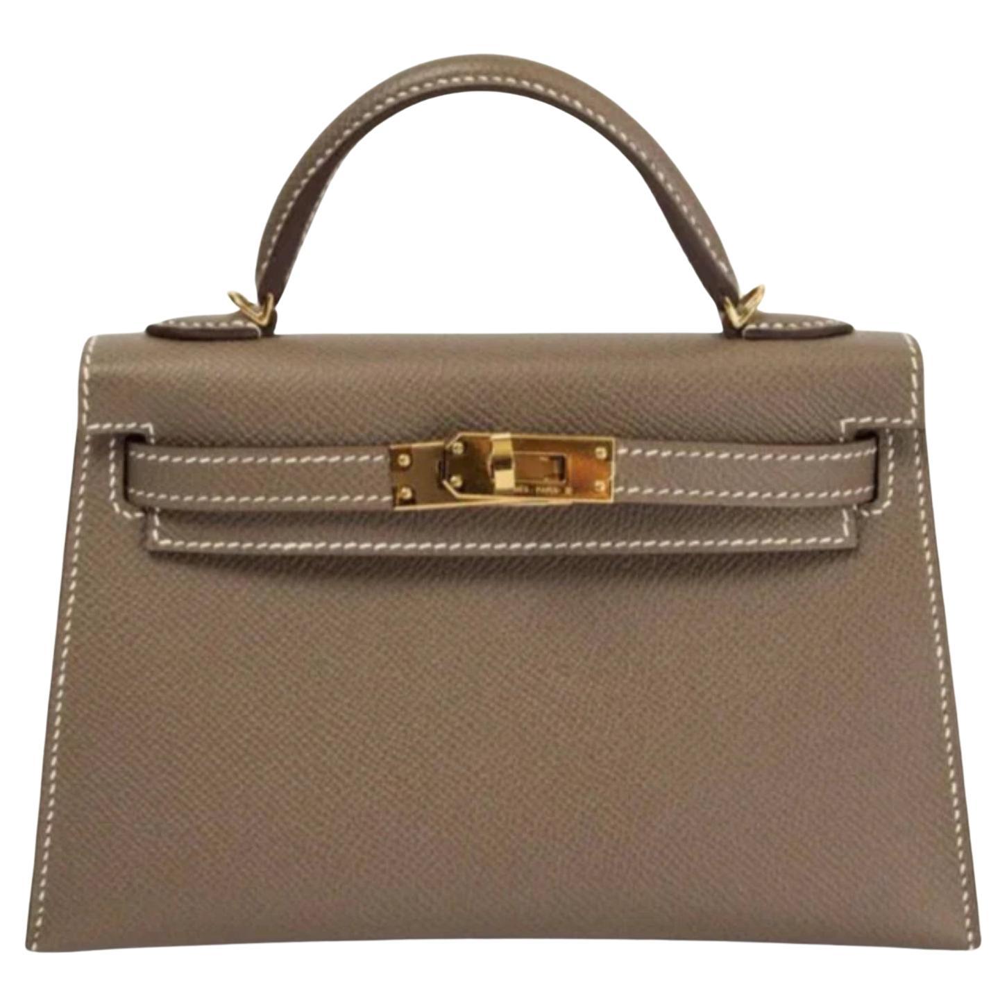Nuova Hermès Mini Kelly Etoupe in pelle Epsom con finiture in oro
