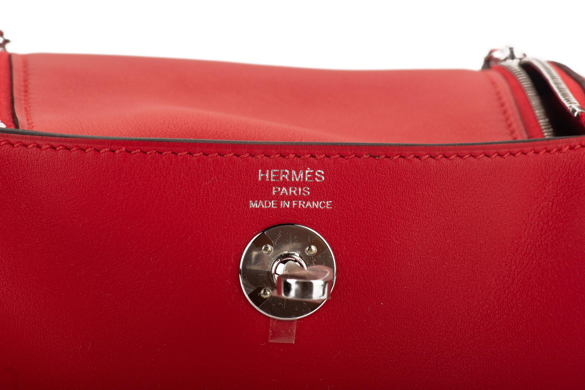 Hermès - Mini sac Swift Lindy Rouge De Coeur, neuf en vente 8