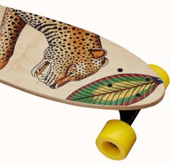 New! Hermes Multicolor Yellow Multi Wood Savana Animal Leopard Skateboard in Box