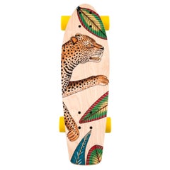 New! Hermes Multicolor Yellow Multi Wood Savana Animal Leopard Skateboard in Box