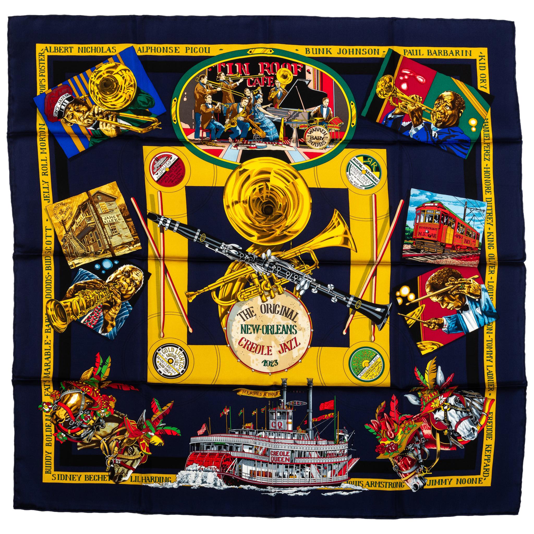 New Hermes Navy Orleans Silk Scarf