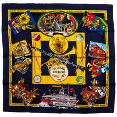 Vintage New Hermes Navy Orleans Silk Scarf