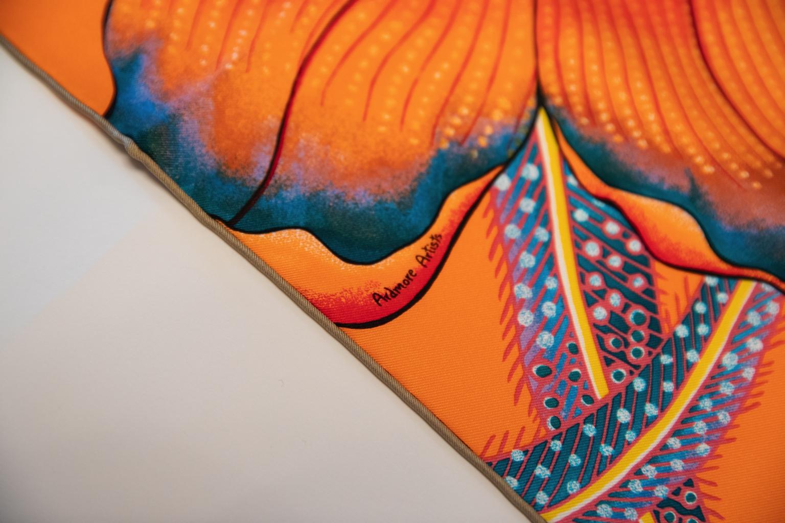 New Hermès Orange Baobab Silk Gavroche Scarf in Box 1