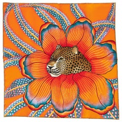 New Hermès Orange Baobab Silk Gavroche Scarf in Box