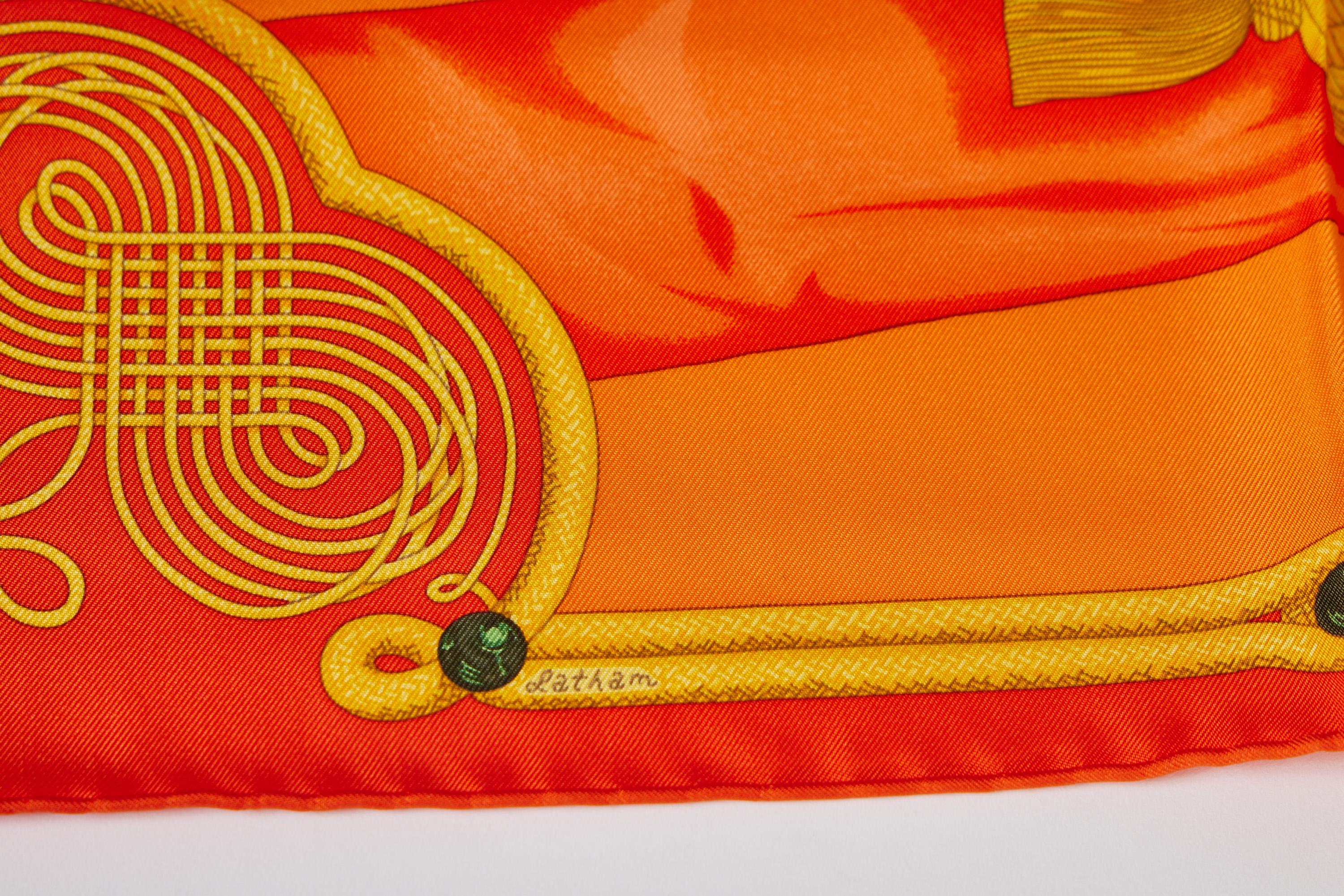 New Hermès Orange Brandebourg Gavroche Scarf In New Condition In West Hollywood, CA