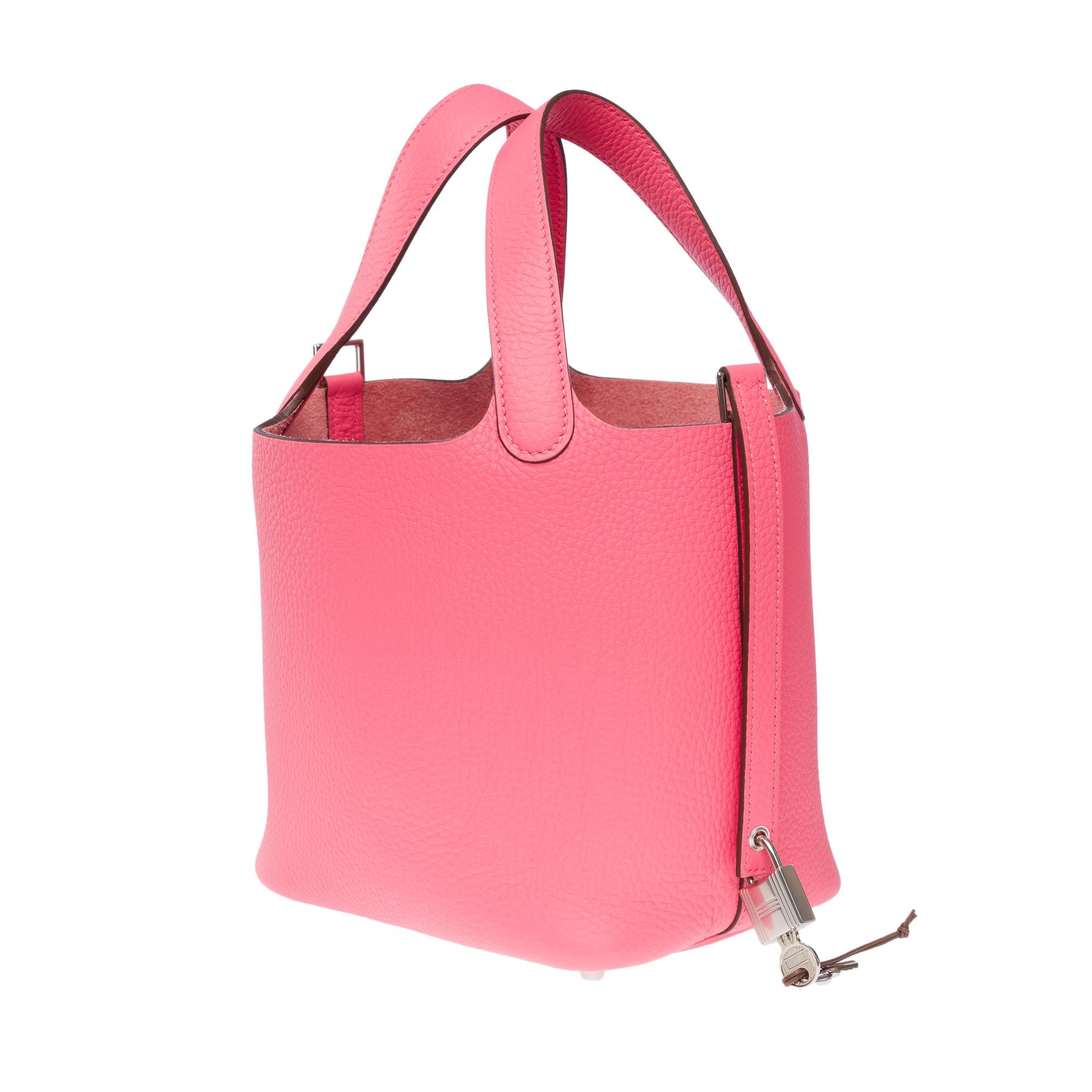 New Hermes Picotin Lock 18 handbag in Rose Azalée Clemence leather , PHW 1