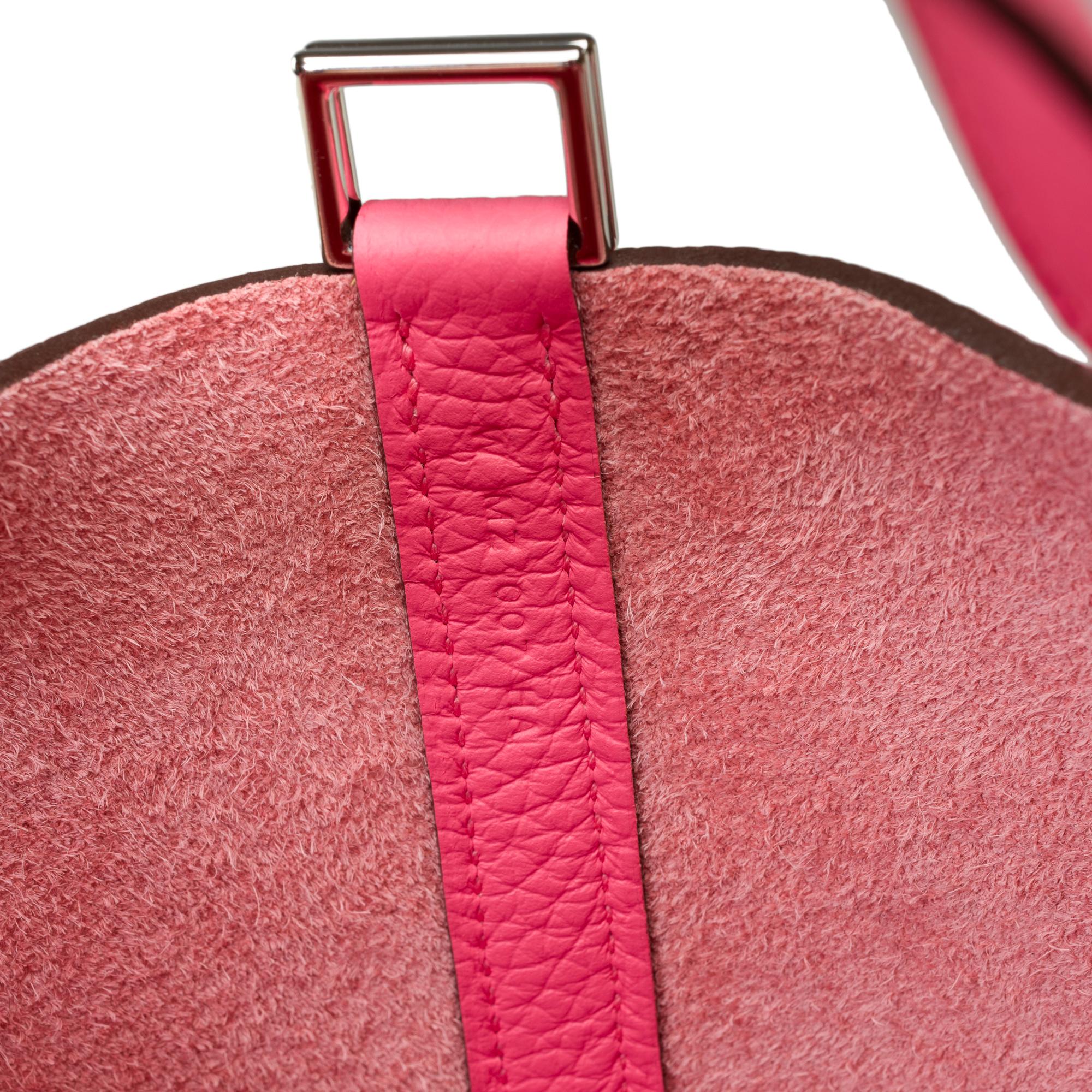 New Hermes Picotin Lock 18 handbag in Rose Azalée Clemence leather , PHW 3