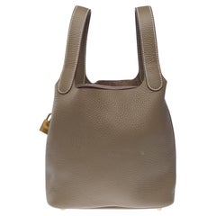 New Hermès Picotin 18 Lock in Etoupe Taurillon Clémence leather , GHW