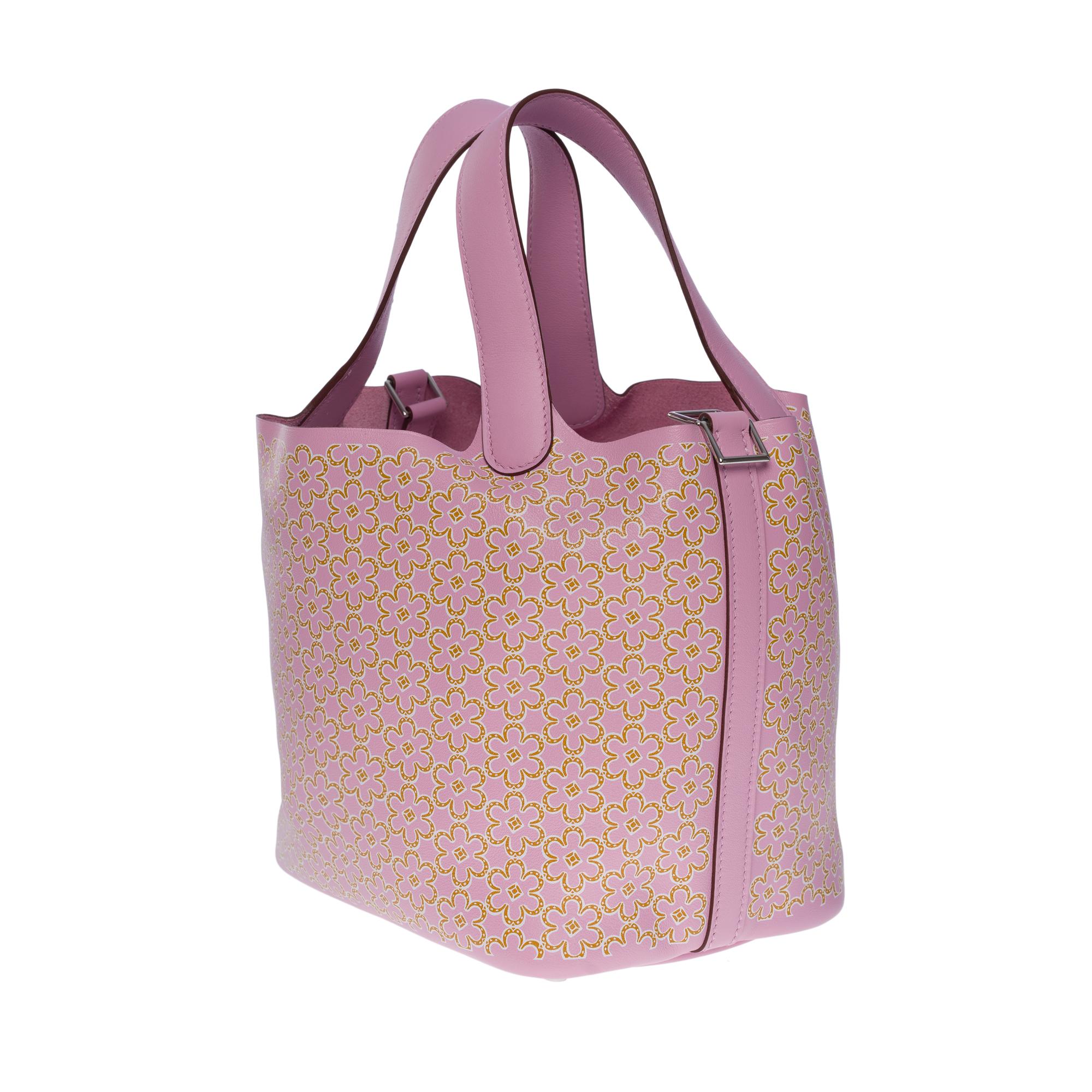 New Hermès Picotin 18 Lucky Daisy limited edition in Mauve Sylvestre Swift, SHW In New Condition In Paris, IDF