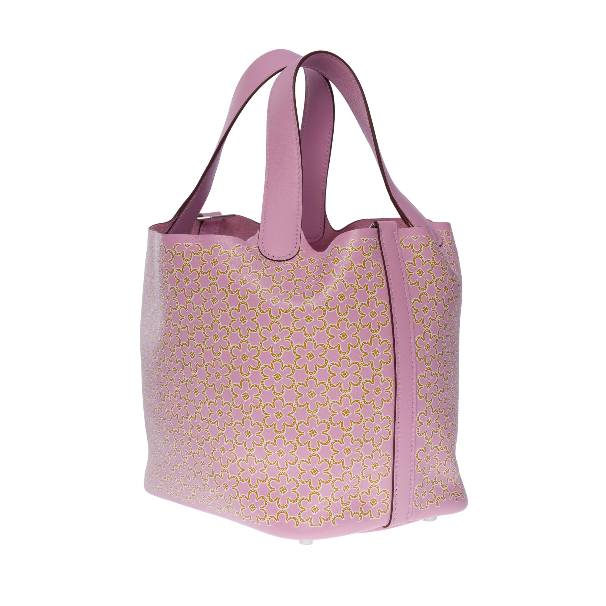 New Hermès Picotin 18 Lucky Daisy limited edition in Mauve Sylvestre Swift, SHW For Sale 1