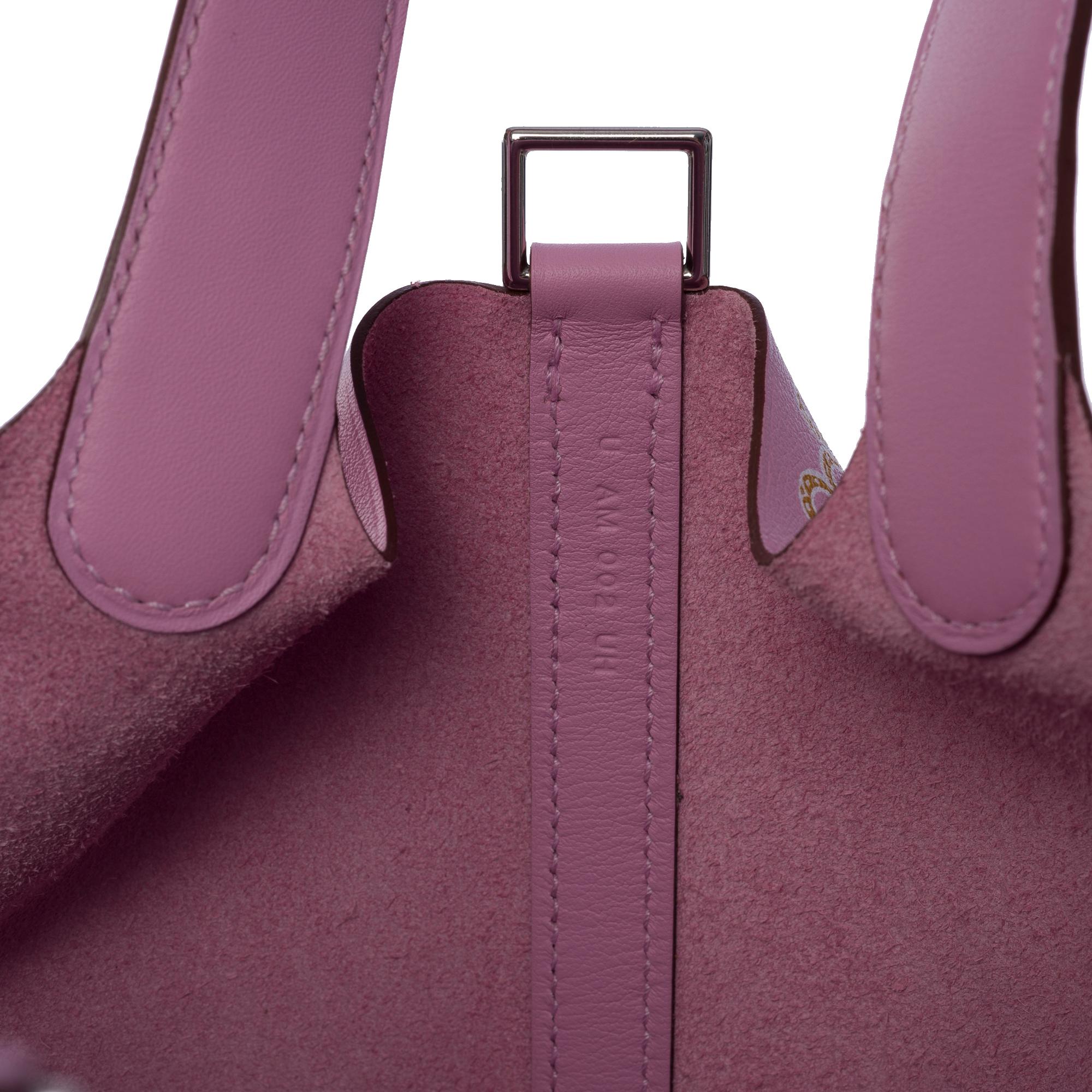 New Hermès Picotin 18 Lucky Daisy limited edition in Mauve Sylvestre Swift, SHW For Sale 3