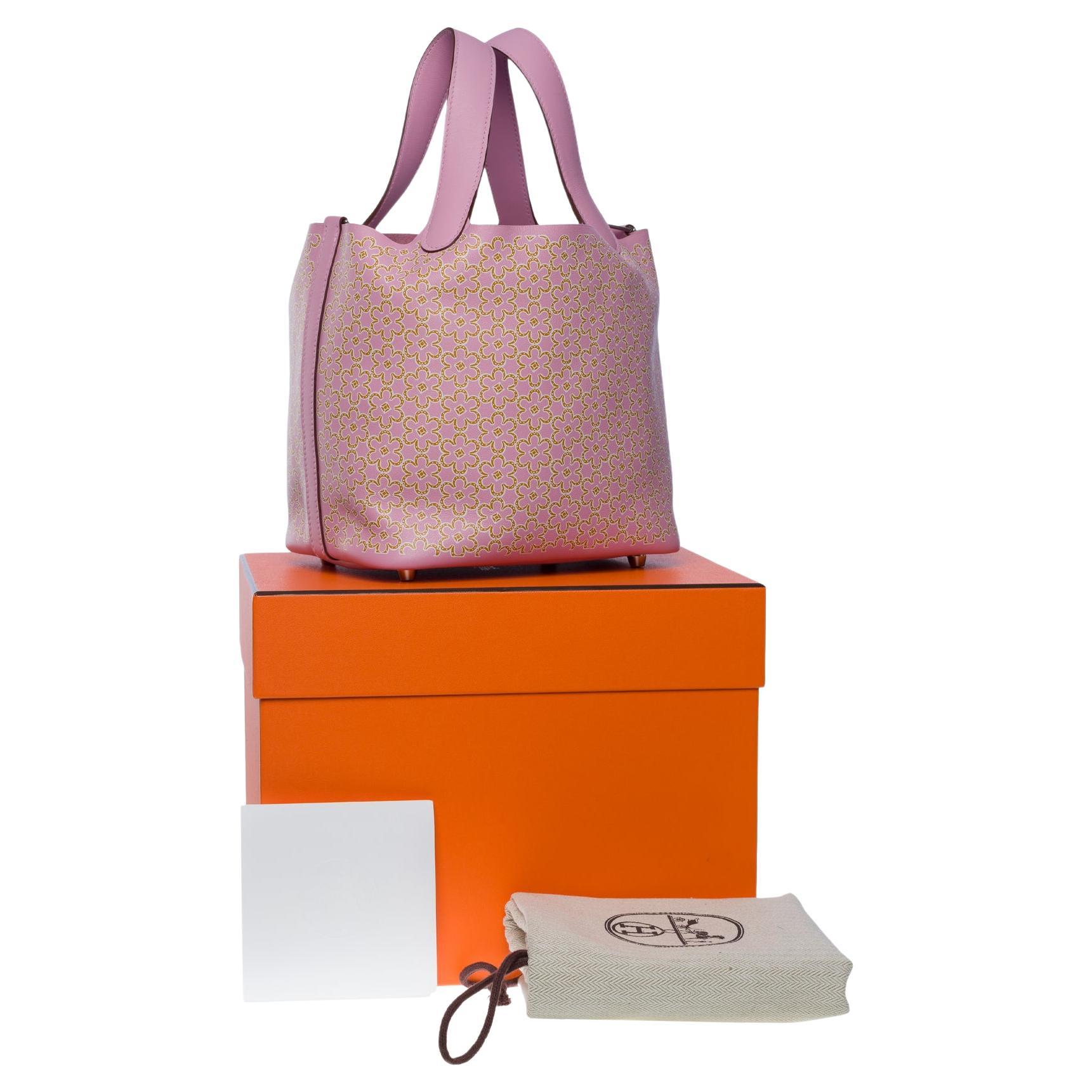 New Hermès Picotin 18 Lucky Daisy limited edition in Mauve Sylvestre Swift, SHW For Sale