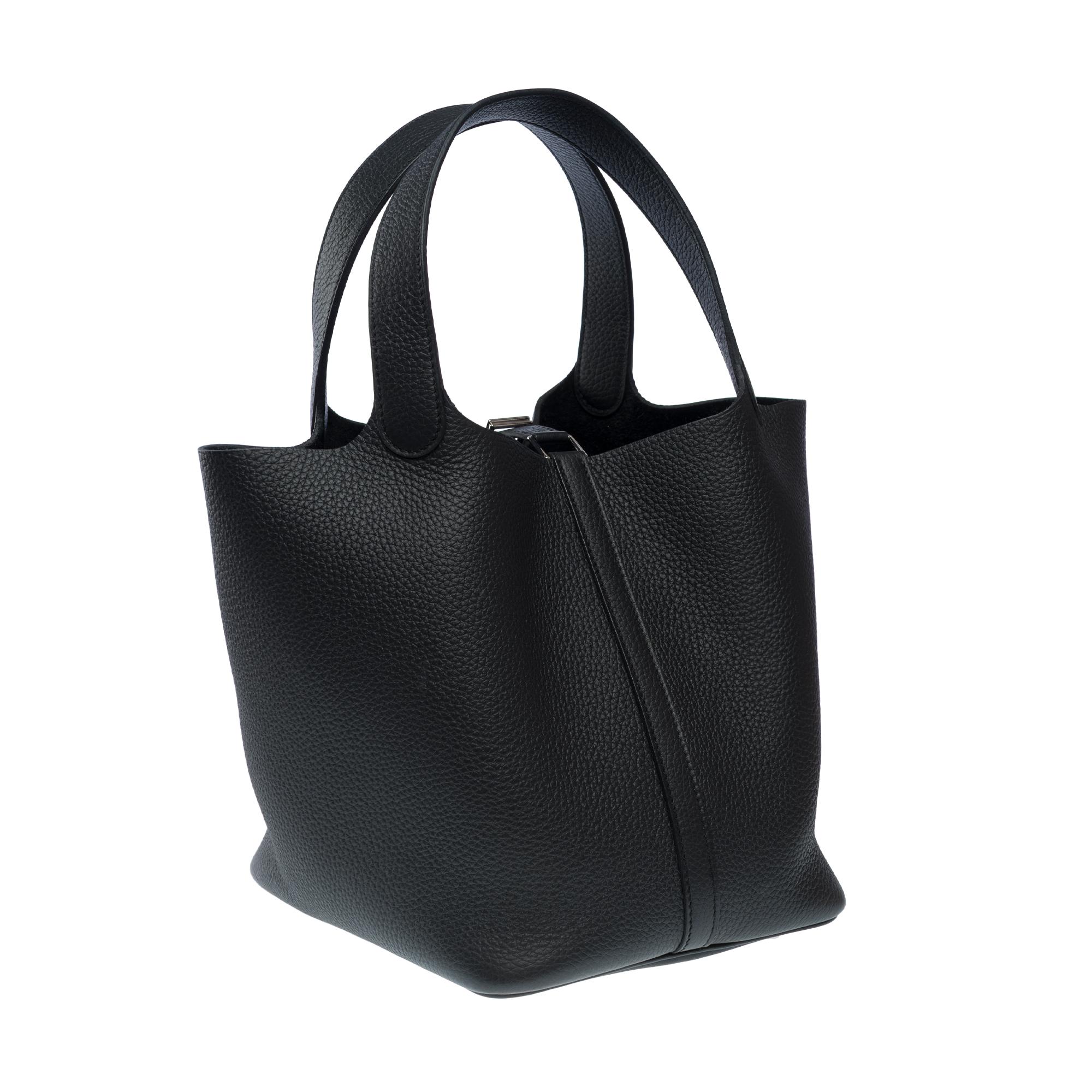 New Hermès Picotin 22 in Black Taurillon Clemence leather , PHW 1