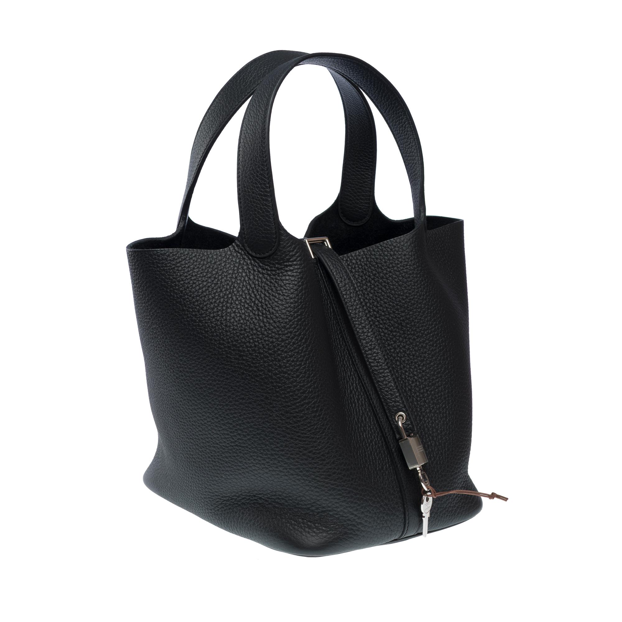 New Hermès Picotin 22 in Black Taurillon Clemence leather , PHW 2