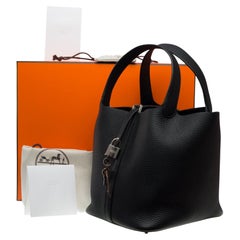 New Hermès Picotin 22 in Black Taurillon Clemence leather , PHW
