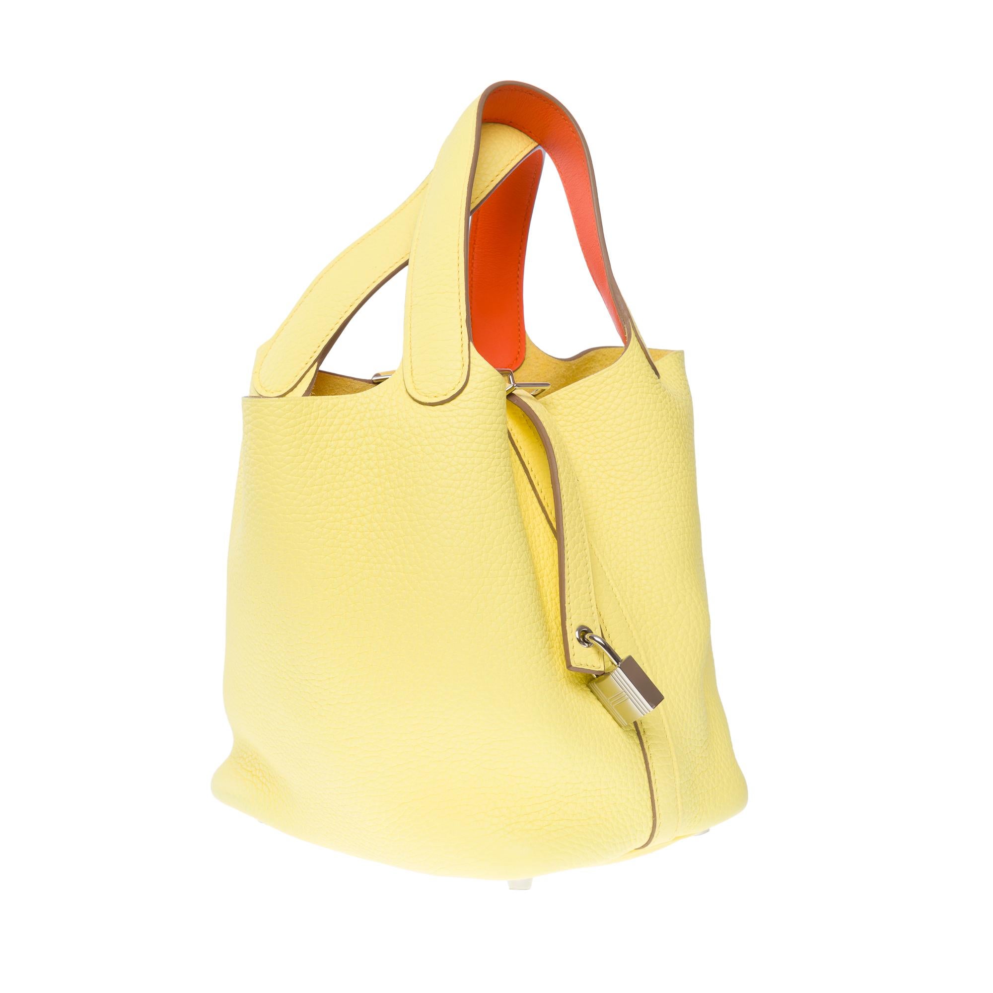 New Hermès Picotin Lock 18 Eclat in Limoncello Taurillon Clemence leather , SHW For Sale 1