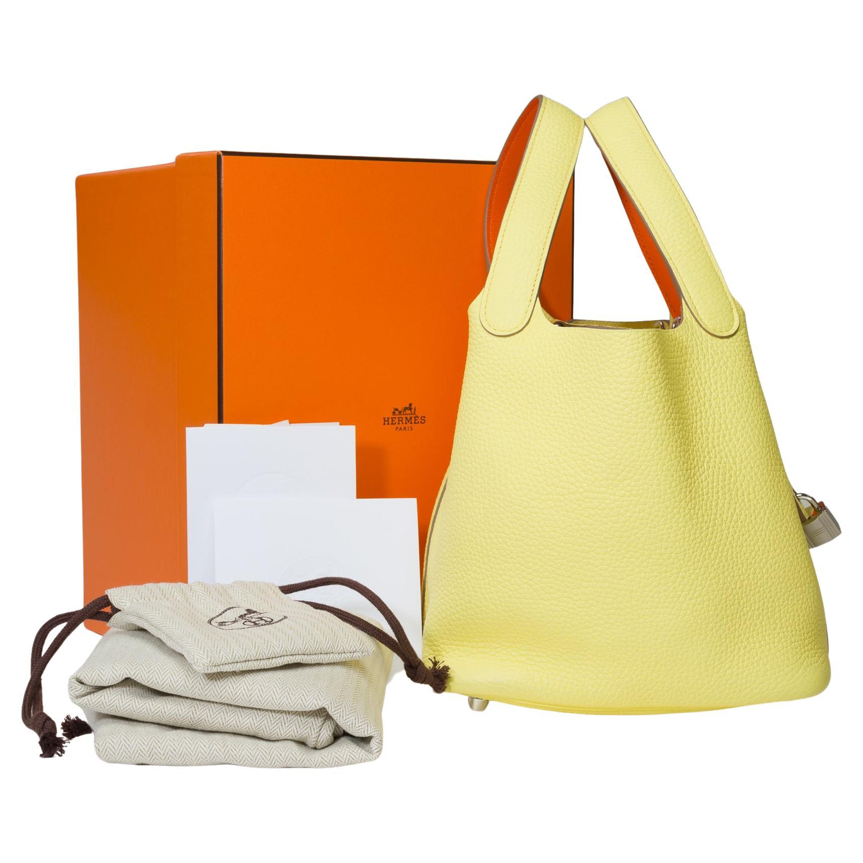 New Hermès Picotin Lock 18 Eclat in Limoncello Taurillon Clemence leather , SHW For Sale