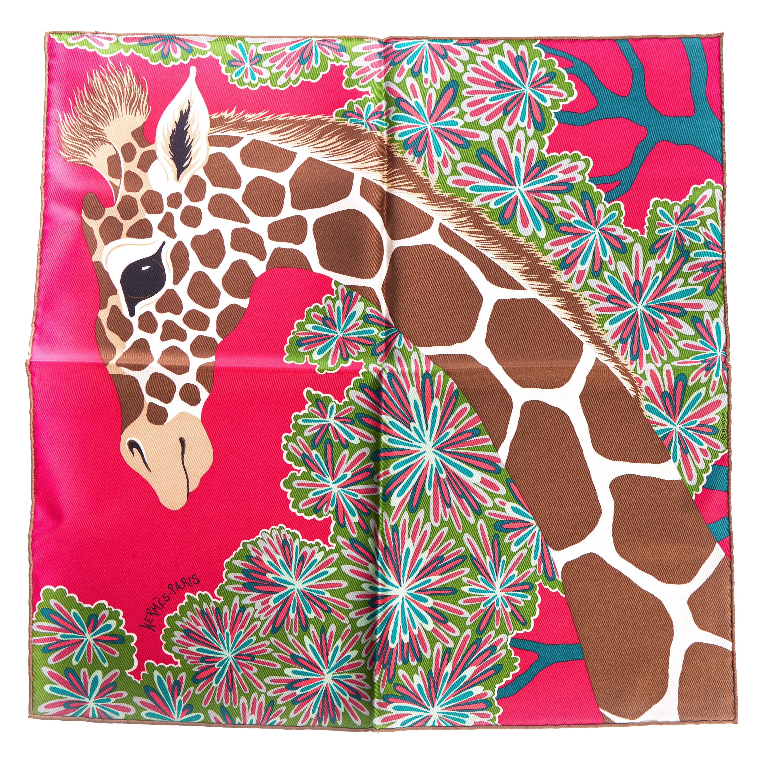 New Hermes Pink Giraffe Silk Gavroche Scarf